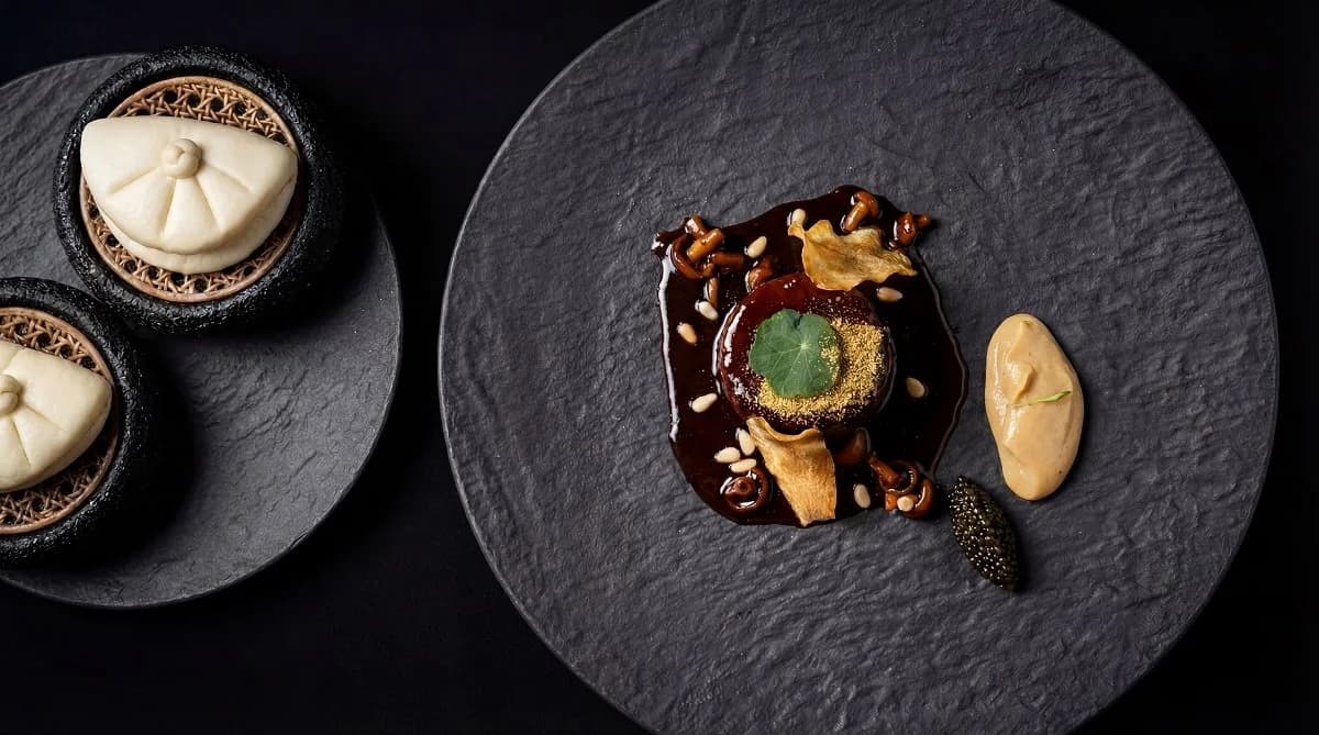 Five spices duck royale, smoked caviar, sunchoke.