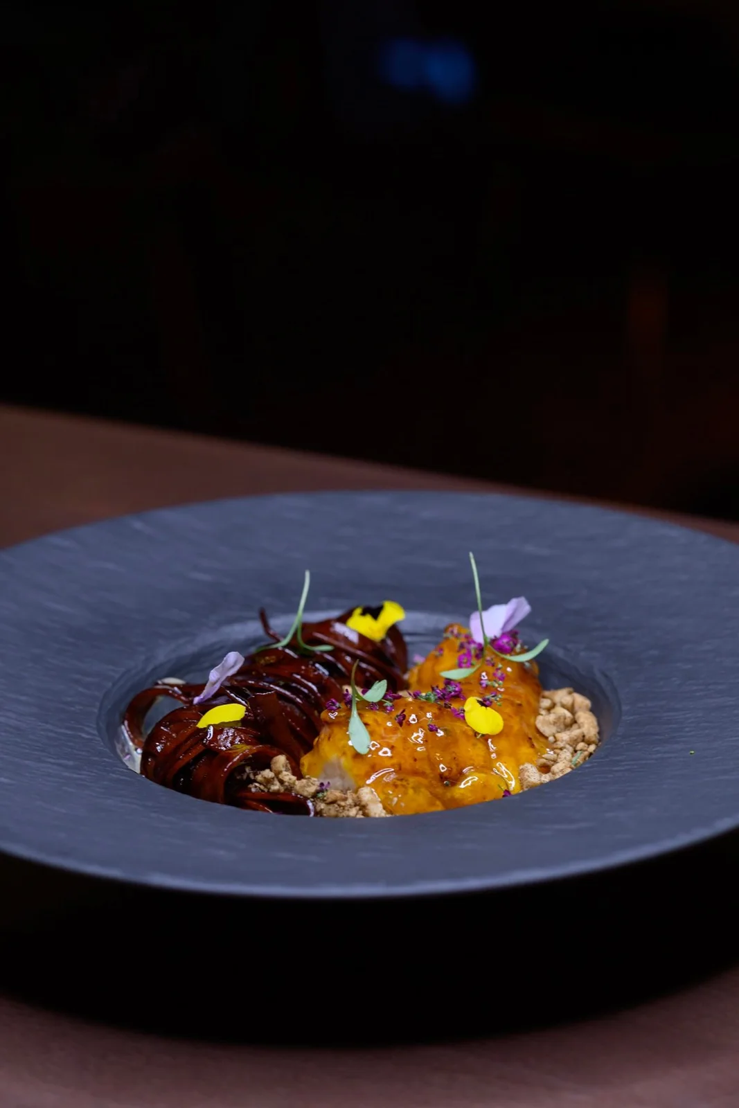 Noodle, chicken, marigold.