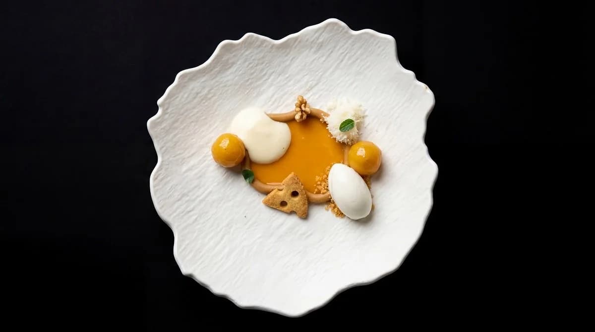 Grilled mochi, mango, Japanese cheesecake.