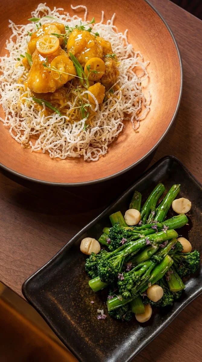 Monkfish cheeks, kumquat tangcu sauce.