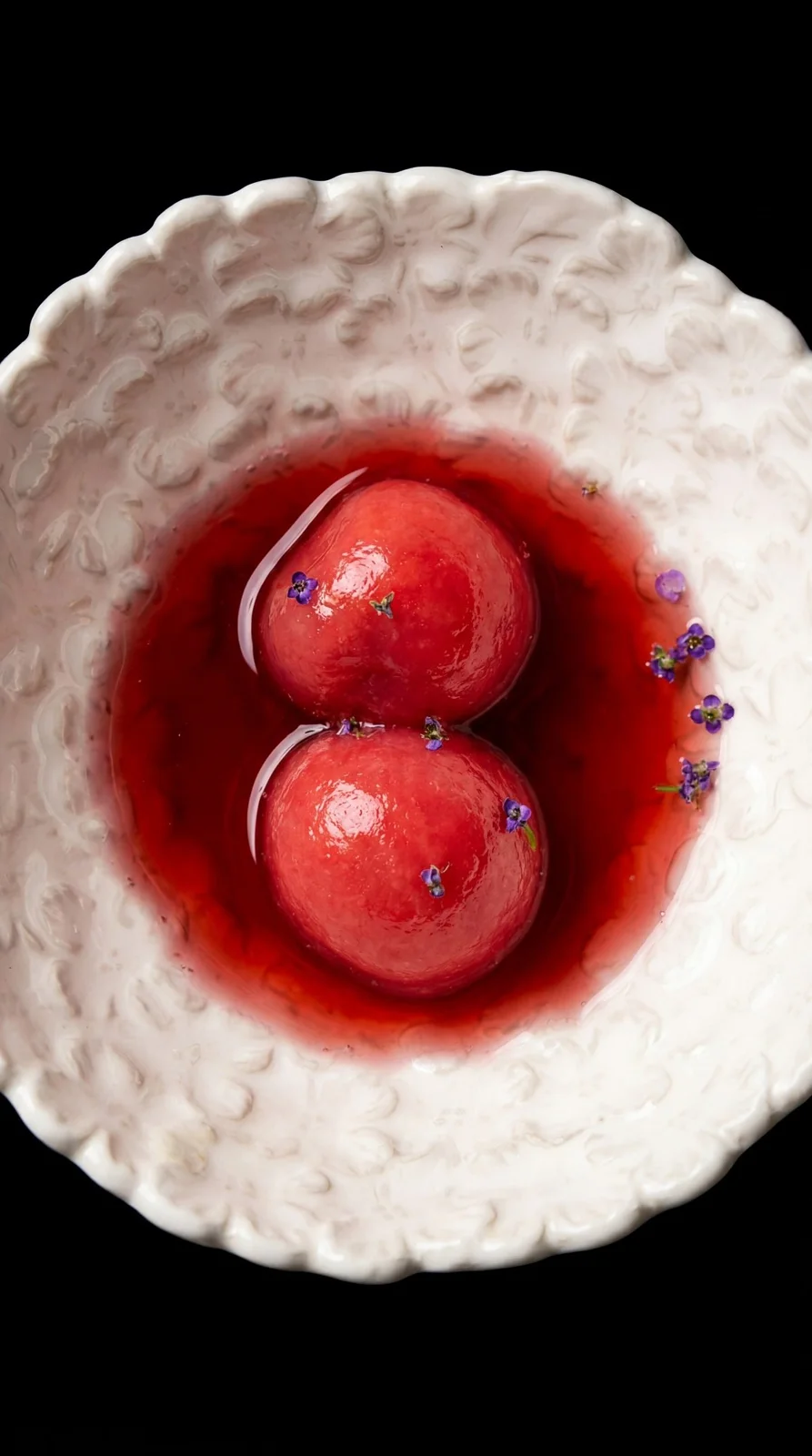 Rhubarb tang yuan, sesame.