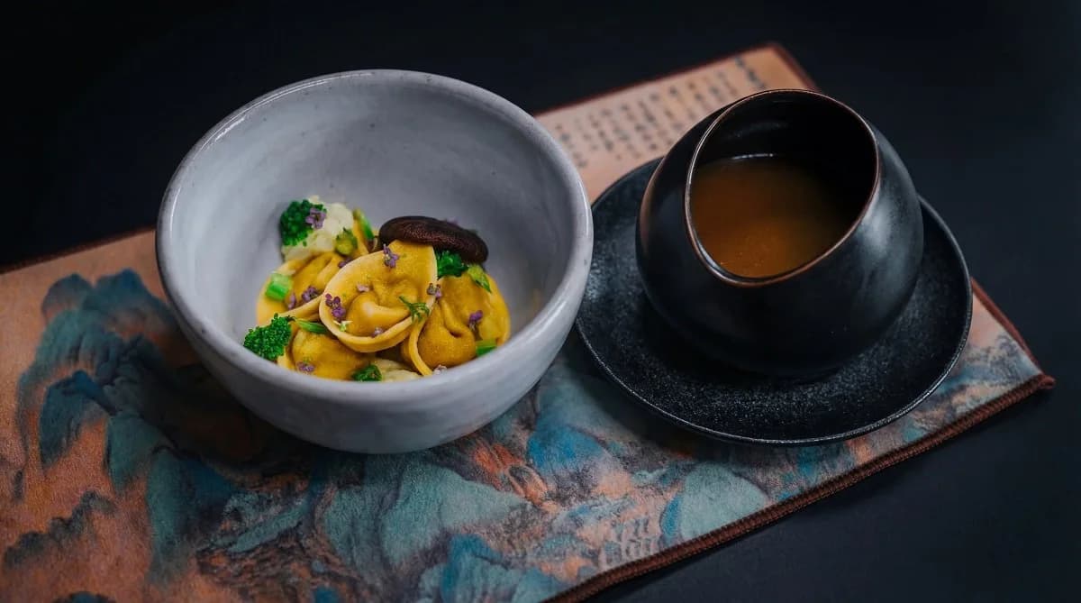 Wonton soup, edamame, truffle.